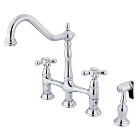 Kingston Brass Two Handle Centerset Deck Mount Kitchen Faucet with Brass Side Spray KS1271AXBS, Chrome
