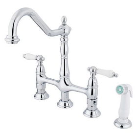 Kingston Brass Two Handle Centerset Deck Mount Kitchen Faucet with Side Spray KS1271PL, Chrome