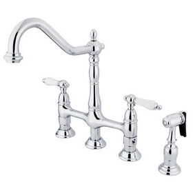 Kingston Brass Two Handle Centerset Deck Mount Kitchen Faucet with Brass Side Spray KS1271PLBS, Chrome