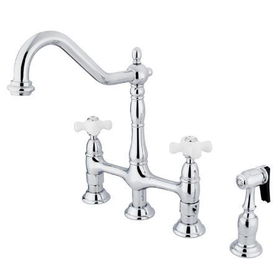 Kingston Brass Two Handle Centerset Deck Mount Kitchen Faucet with Brass Side Spray KS1271PXBS, Chrome