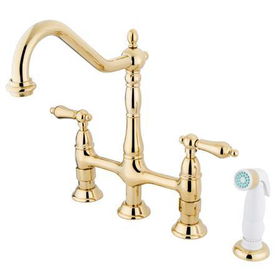 Kingston Brass Two Handle Centerset Deck Mount Kitchen Faucet with Side Spray KS1272AL, Polished Brass