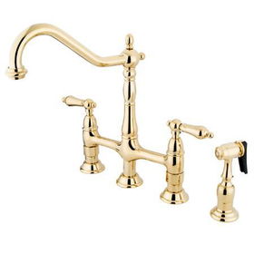 Kingston Brass Two Handle Centerset Deck Mount Kitchen Faucet with Brass Side Spray KS1272ALBS, Polished Brass