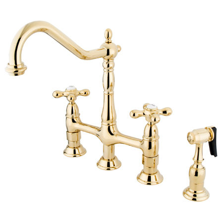 Kingston Brass Two Handle Centerset Deck Mount Kitchen Faucet with Brass Side Spray KS1272AXBS, Polished Brass