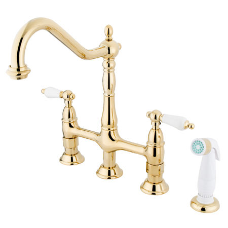 Kingston Brass Two Handle Centerset Deck Mount Kitchen Faucet with Side Spray KS1272PL, Polished Brass