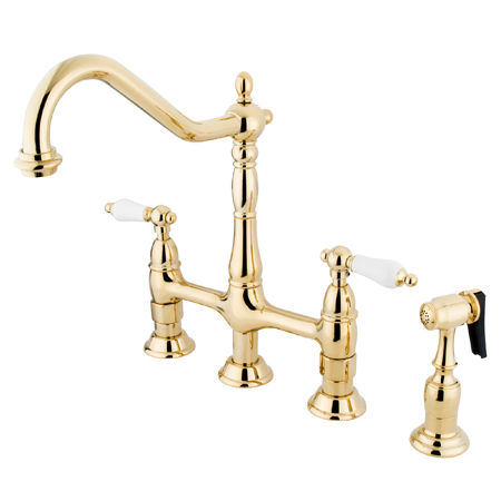 Kingston Brass Two Handle Centerset Deck Mount Kitchen Faucet with Brass Side Spray KS1272PLBS, Polished Brass