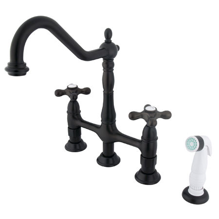 Kingston Brass Two Handle Centerset Deck Mount Kitchen Faucet with Brass Side Spray KS1275AX, Oil Rubbed Bronzekingston 