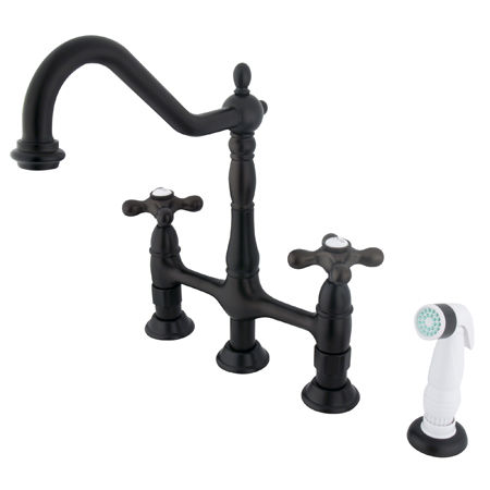 Kingston Brass Two Handle Centerset Deck Mount Kitchen Faucet with Brass Side Spray KS1275AX, Oil Rubbed Bronze