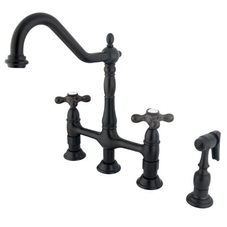 Kingston Brass Two Handle Centerset Deck Mount Kitchen Faucet with Side Spray KS1275AXBS, Oil Rubbed Bronze