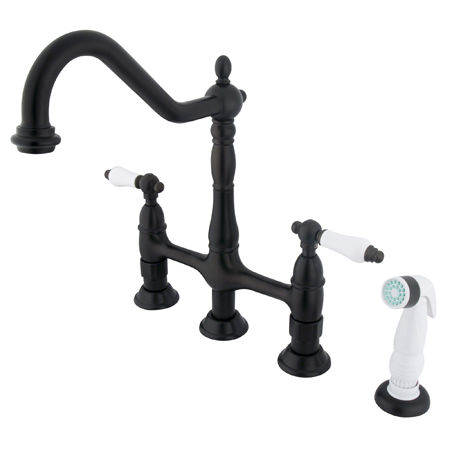 Kingston Brass Two Handle Centerset Deck Mount Kitchen Faucet with Brass Side Spray KS1275PL, Oil Rubbed Bronzekingston 