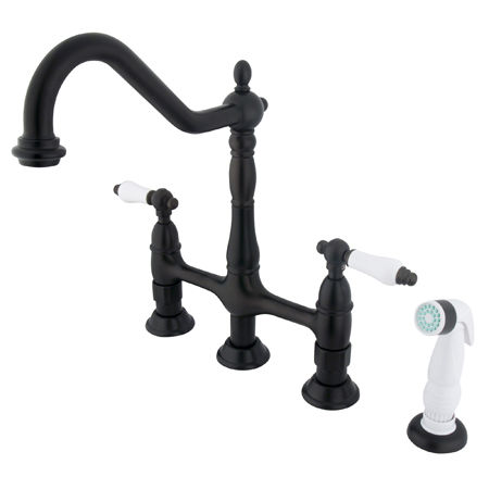 Kingston Brass Two Handle Centerset Deck Mount Kitchen Faucet with Brass Side Spray KS1275PL, Oil Rubbed Bronze