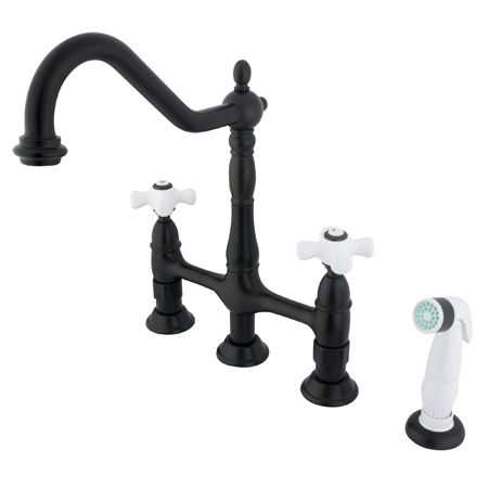 Kingston Brass Two Handle Centerset Deck Mount Kitchen Faucet with Brass Side Spray KS1275PX, Oil Rubbed Bronze