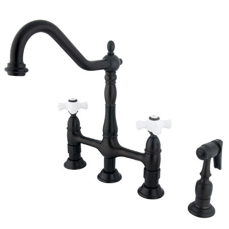 Kingston Brass Two Handle Centerset Deck Mount Kitchen Faucet with Side Spray KS1275PXBS, Oil Rubbed Bronze