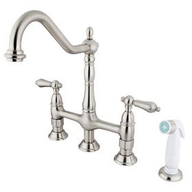 Kingston Brass Two Handle Centerset Deck Mount Kitchen Faucet with Brass Side Spray KS1278AL, Satin Nickel