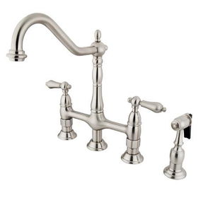 Kingston Brass Two Handle Centerset Deck Mount Kitchen Faucet with Side Spray KS1278ALBS, Satin Nickelkingston 