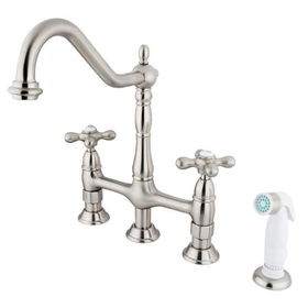 Kingston Brass Two Handle Centerset Deck Mount Kitchen Faucet with Brass Side Spray KS1278AX, Satin Nickelkingston 