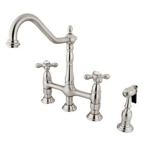 Kingston Brass Two Handle Centerset Deck Mount Kitchen Faucet with Side Spray KS1278AXBS, Satin Nickel