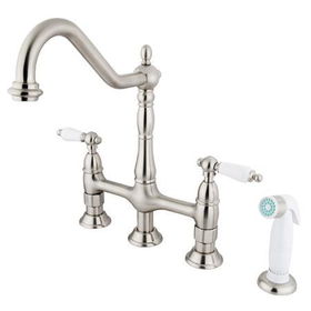 Kingston Brass Two Handle Centerset Deck Mount Kitchen Faucet with Brass Side Spray KS1278PL, Satin Nickelkingston 
