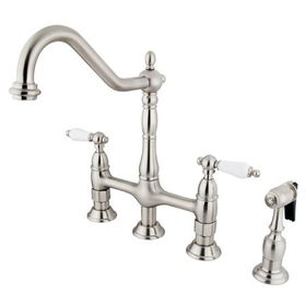 Kingston Brass Two Handle Centerset Deck Mount Kitchen Faucet with Side Spray KS1278PLBS, Satin Nickel