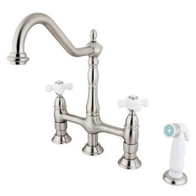 Kingston Brass Two Handle Centerset Deck Mount Kitchen Faucet with Brass Side Spray KS1278PX, Satin Nickelkingston 