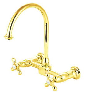 Kingston Brass Two Handle Centerset Wall Mount Kitchen Faucet KS1292AX, Polished Brass