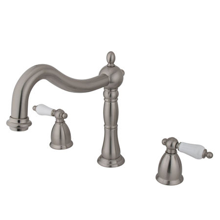 Kingston Brass Two Handle 8 in. to 16 in. Widespread Roman Tub Filler KS1348PL, Satin Nickel