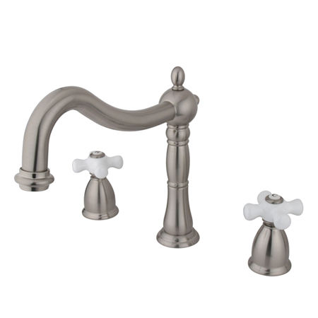 Kingston Brass Two Handle 8 in. to 16 in. Widespread Roman Tub Filler KS1348PX, Satin Nickel