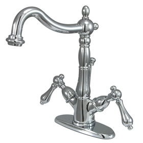 Kingston Brass Two Handle 4 in. Centerset Lavatory Faucet with Brass Pop-up Drain KS1431AL, Chrome