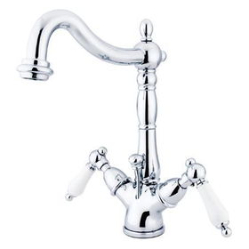 Kingston Brass Two Handle Centerset Deck Mount Lavatory Faucet with Brass Pop-up Drain KS1431PL, Chrome