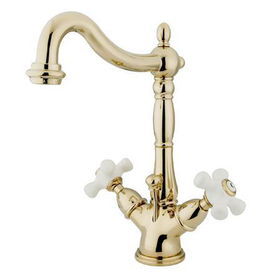 Kingston Brass Two Handle Centerset Deck Mount Lavatory Faucet with Brass Pop-up Drain KS1432PX, Polished Brass