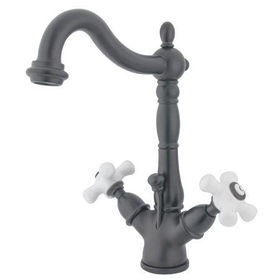 Kingston Brass Two Handle Centerset Deck Mount Lavatory Faucet with Brass Pop-up Drain KS1435PX, Oil Rubbed Bronze