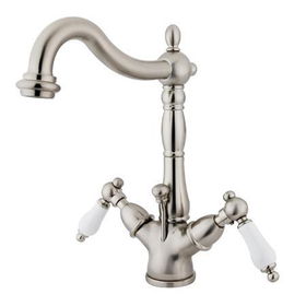 Kingston Brass Two Handle Centerset Deck Mount Lavatory Faucet with Brass Pop-up Drain KS1438PL, Satin Nickel
