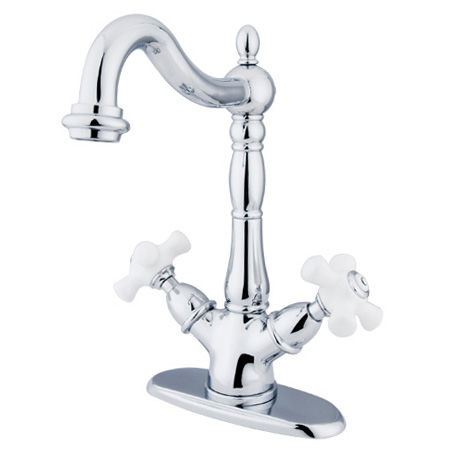 Kingston Brass Two Cross Handles Mono Deck Mount Bar Faucet KS1491PX, Chrome