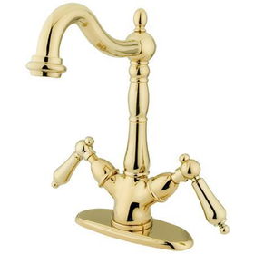 Kingston Brass Two Cross Handles Mono Deck Mount Bar Faucet KS1492AL, Polished Brass