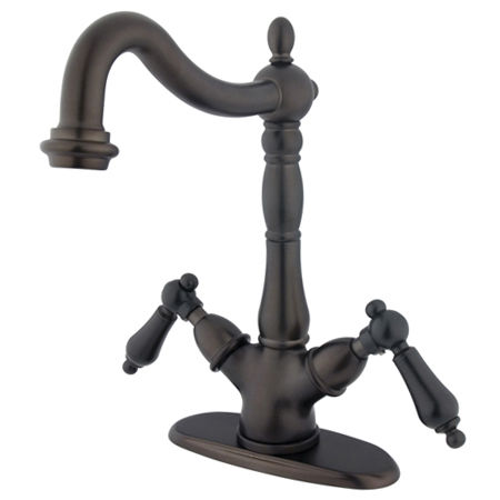 Kingston Brass Two Cross Handles Mono Deck Mount Bar Faucet KS1495AL, Oil Rubbed Bronze