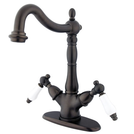 Kingston Brass Two Cross Handles Mono Deck Mount Bar Faucet KS1495PL, Oil Rubbed Bronze