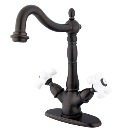 Kingston Brass Two Cross Handles Mono Deck Mount Bar Faucet KS1495PX, Oil Rubbed Bronze