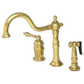 Kingston Brass Single Handle Widespread Deck Mount Kitchen Faucet with Side Spray KS1812ALBS, Polished Brasskingston 
