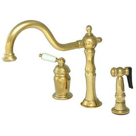 Kingston Brass Single Handle Widespread Deck Mount Kitchen Faucet with Side Spray KS1812PLBS, Polished Brass