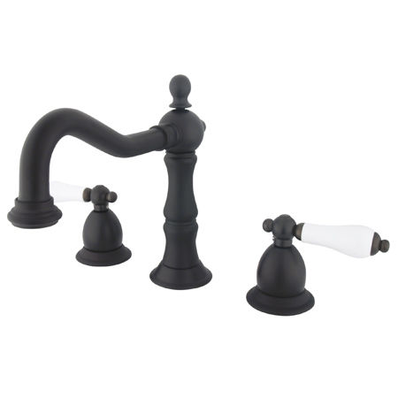 Kingston Brass Two Handle 8 in. to 16 in. Widespread Lavatory Faucet with Brass Pop-up Drain KS1975PL, Oil Rubbed Bronze