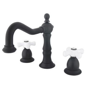 Kingston Brass Two Handle 8 in. to 16 in. Widespread Lavatory Faucet with Brass Pop-up Drain KS1975PX, Oil Rubbed Bronze