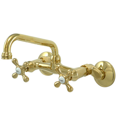 Kingston Brass Two Handle Widespread Wall Mount Kitchen Faucet KS213PB, Polished Brass