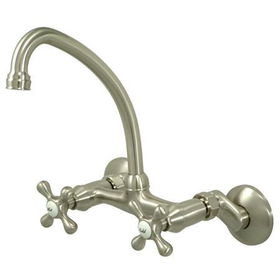 Kingston Brass Two Handle Widespread Wall Mount Kitchen Faucet KS214SN, Satin Nickel