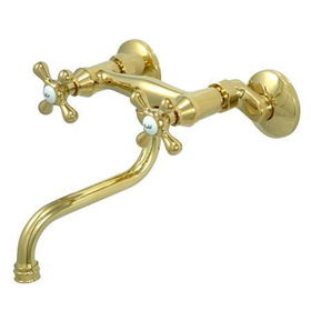 Kingston Brass Two Handle Widespread Wall Mount Kitchen Faucet KS216PB, Polished Brass