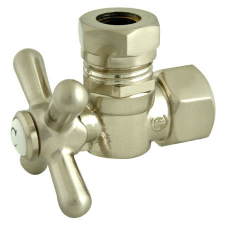 Kingston Brass Angle Stop Shut Off Valve 1/2 in. IPS X 1/2 in. OR 7/16 in. Slip Joint CC44108X, Satin Nickel