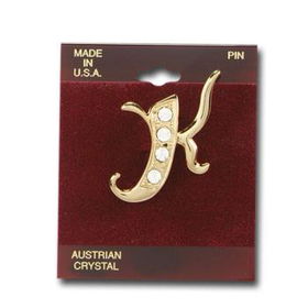 Initial Brooch Pins with Austrian Crystal Stones Case Pack 36