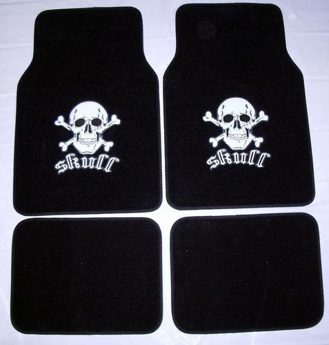 White Skull and Crossbones Carpet 4 Piece Car Truck SUV Floor Mats