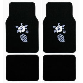 Blue Hibiscus Flowers Carpet 4 Piece Car Truck SUV Floor Mats