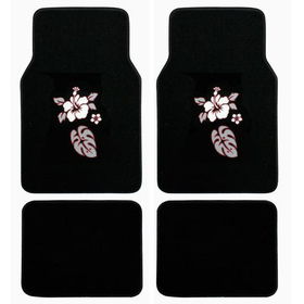 Red Hibiscus Flowers Carpet 4 Piece Car Truck SUV Floor Mats