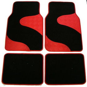 Red and Black Diamond Plate Swish Carpet 4 Piece Car Truck SUV Floor Matsred 