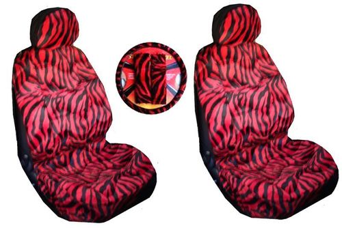 Red and Zebra Tiger Print 7-piece Lowback Seat Covers / Steering Wheel Cover / Shoulder Belt Padsred 
